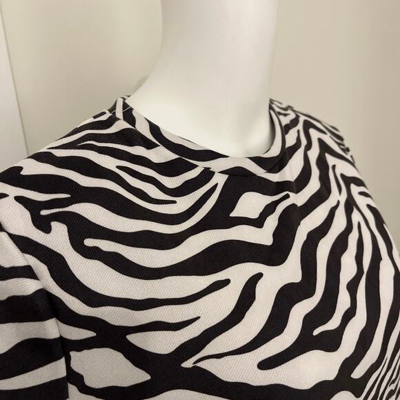 New Zara Faux Suede Zebra Cream Black A-line Mini Dress Size Small - Picture 4 of 7